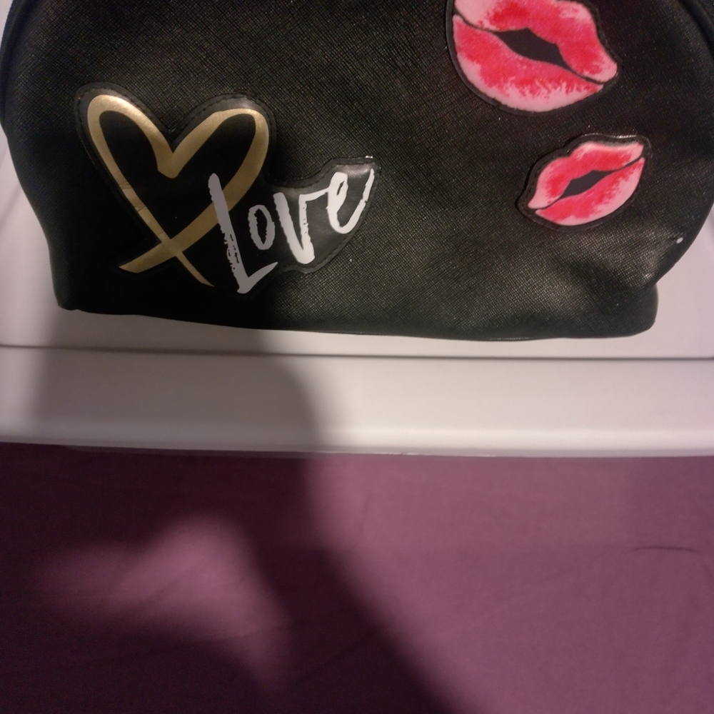 Victoria's Secret Black Cosmetic Bag with Gold and Pink Accents